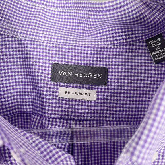Van Heusen Button Down Shirt Regular Fit Purple White Check 2XL - Picture 4 of 8